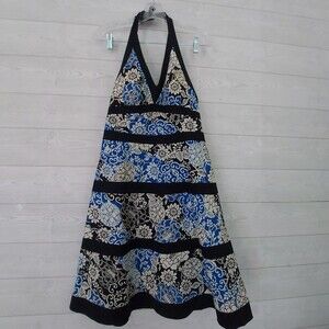 Kim Rogers Sundress 6P Halter Midi Blue White Floral